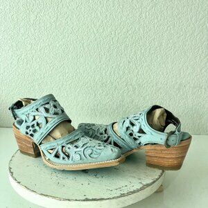 Lane Robin Slingback Mule Cowboy Boots Womens 6 Blue Cowgirl Western Short Ankle